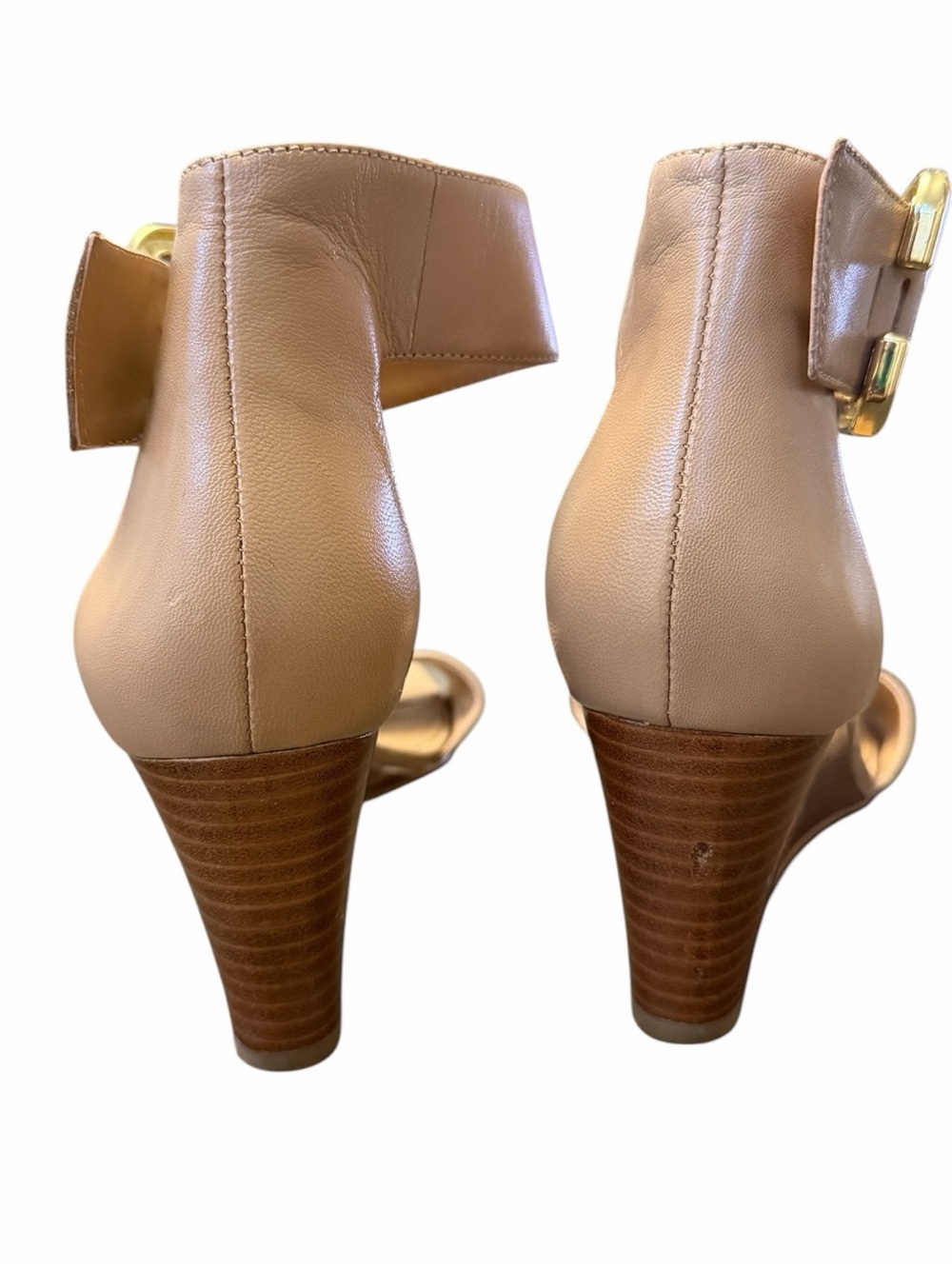 Nine West Beige Leather Ankle-Strap Wedge Sandals Size 6.5 - Picture 3 of 11